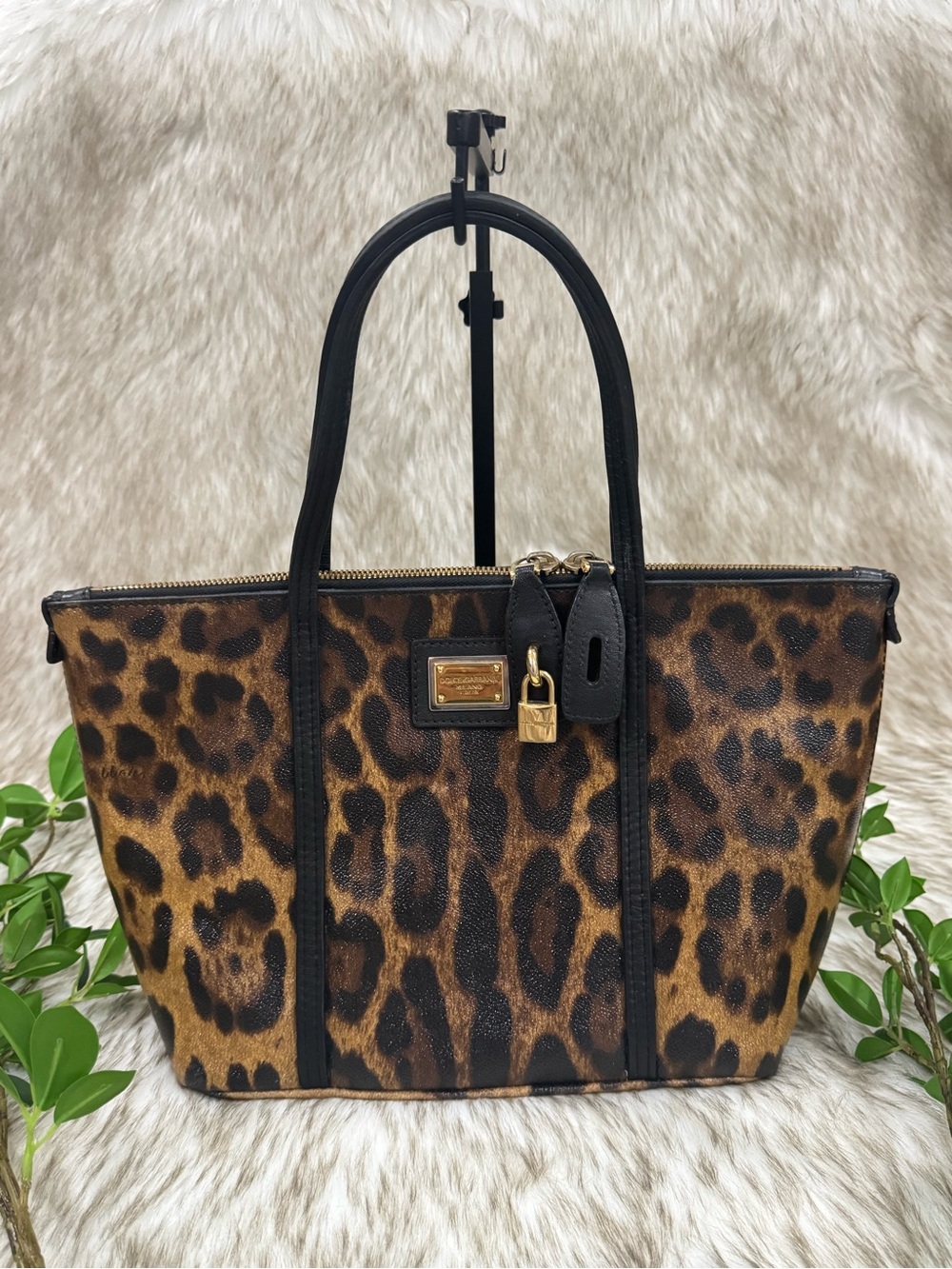 Dolce & Gabbana Miss Escape Leopard Print Coated Canvas Tote Bag